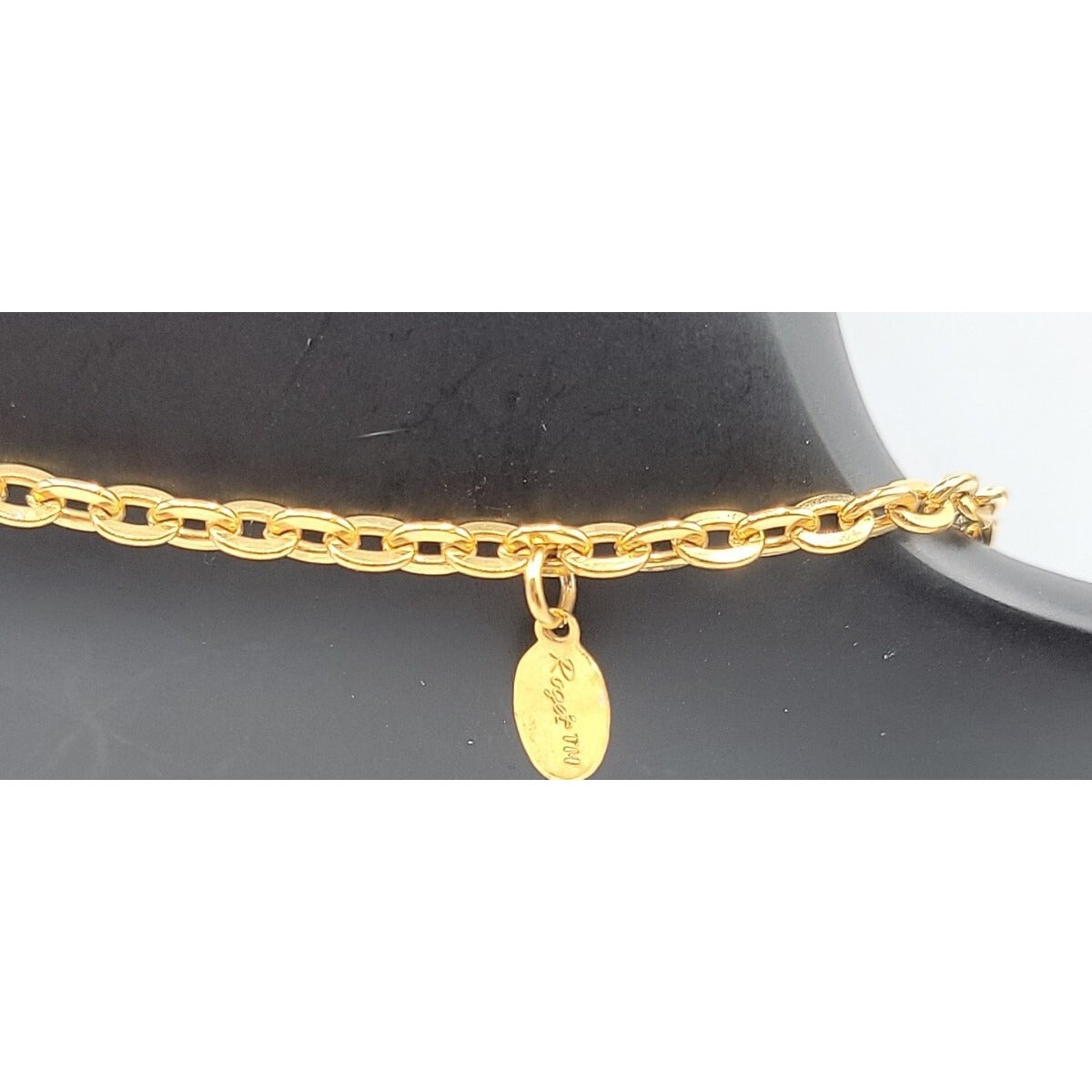 Roget Goldtone Necklace 37" Signed Gold Tone Chain Gold Nugget Stations Necklace
