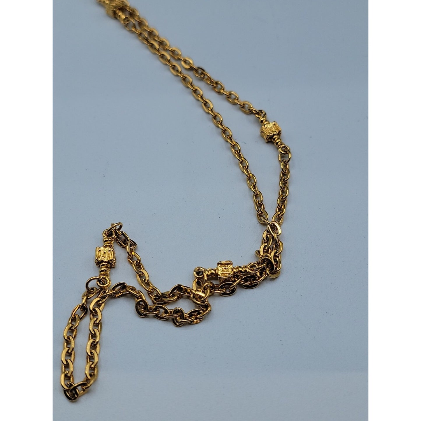Roget Goldtone Necklace 37" Signed Gold Tone Chain Gold Nugget Stations Necklace