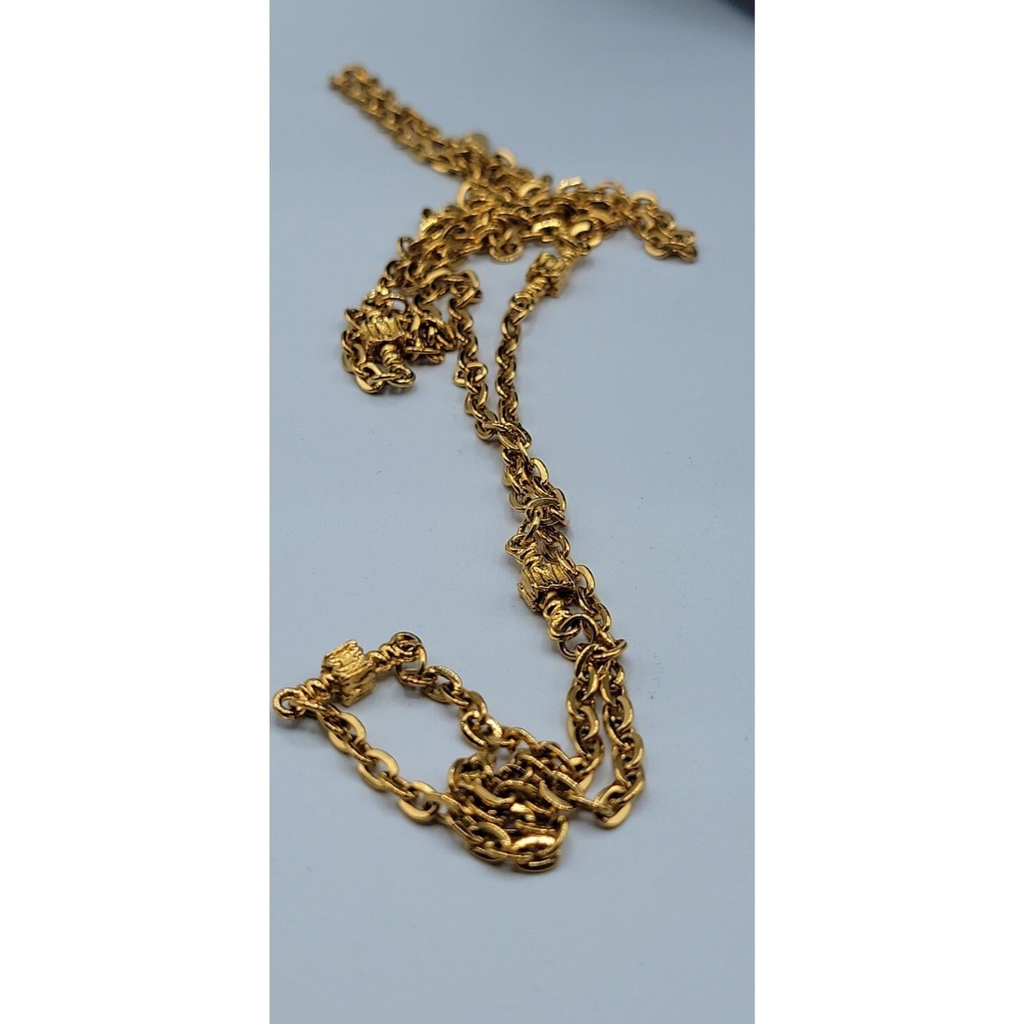 Roget Goldtone Necklace 37" Signed Gold Tone Chain Gold Nugget Stations Necklace
