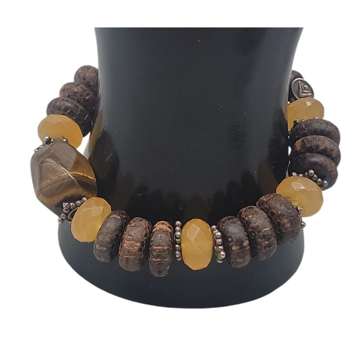 Silpada Honey Jade Tigers Eye Set N1361 925 & Wood Necklace Earrings Bracelet