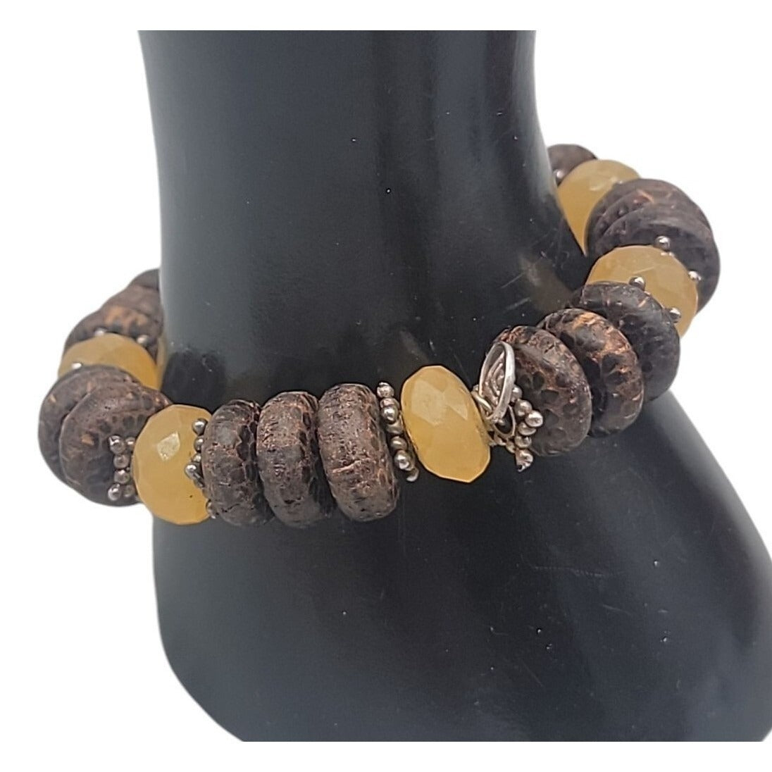 Silpada Honey Jade Tigers Eye Set N1361 925 & Wood Necklace Earrings Bracelet