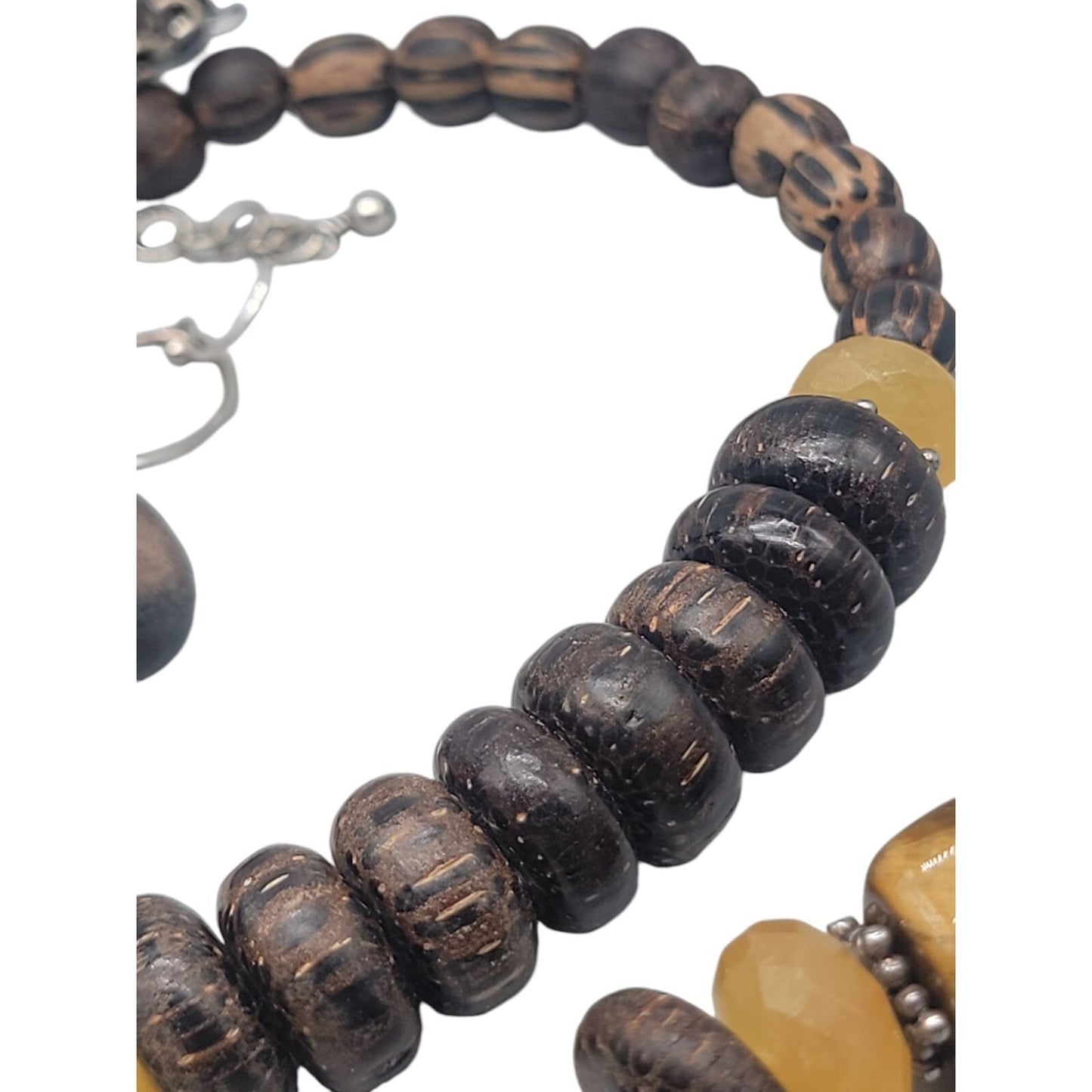 Silpada Honey Jade Tigers Eye Set N1361 925 & Wood Necklace Earrings Bracelet