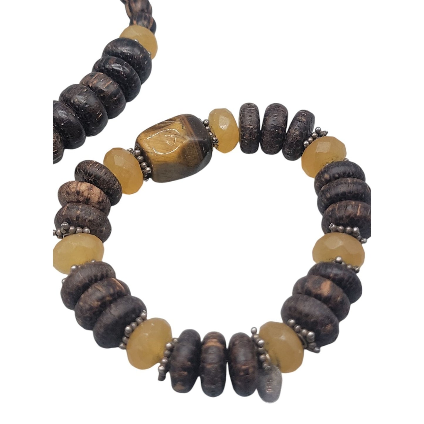 Silpada Honey Jade Tigers Eye Set N1361 925 & Wood Necklace Earrings Bracelet