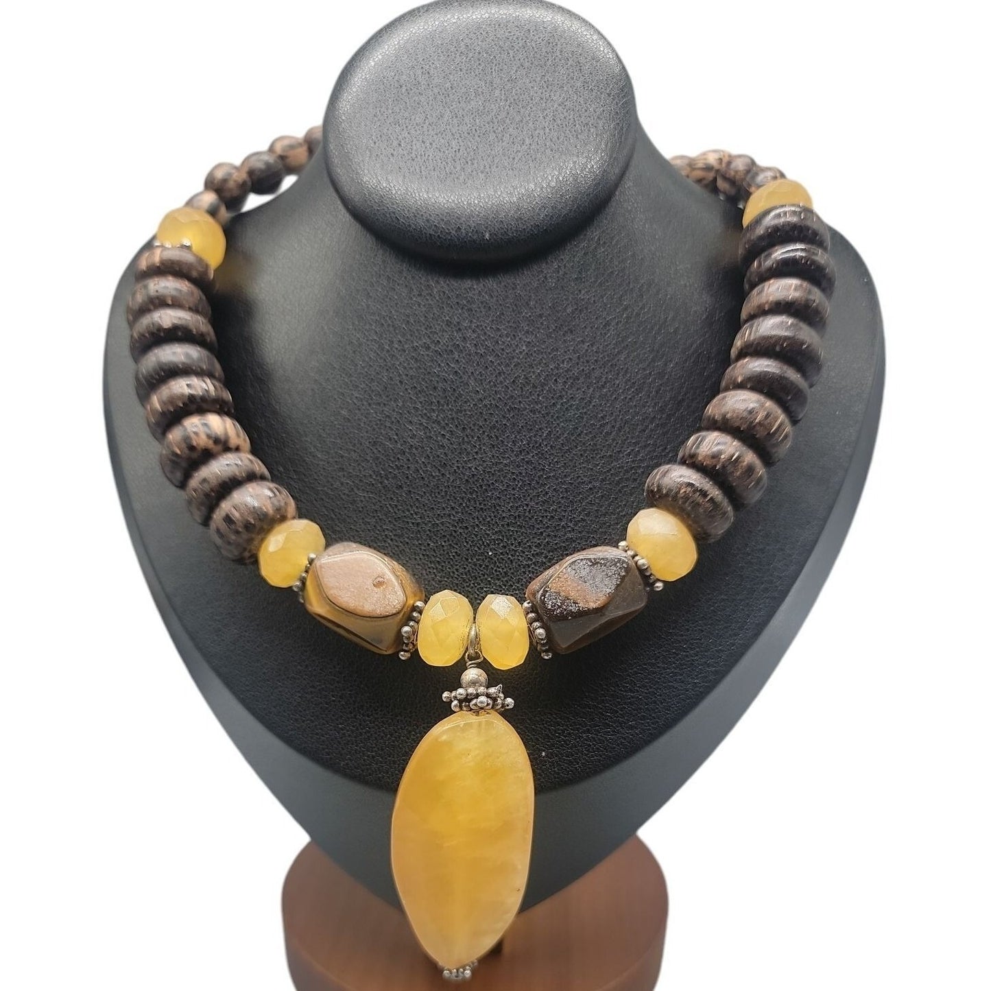 Silpada Honey Jade Tigers Eye Set N1361 925 & Wood Necklace Earrings Bracelet