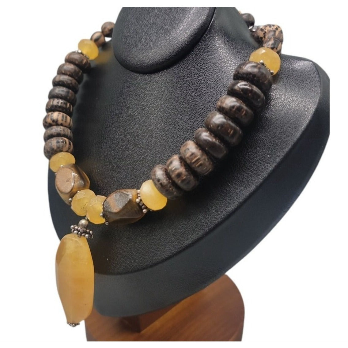 Silpada Honey Jade Tigers Eye Set N1361 925 & Wood Necklace Earrings Bracelet