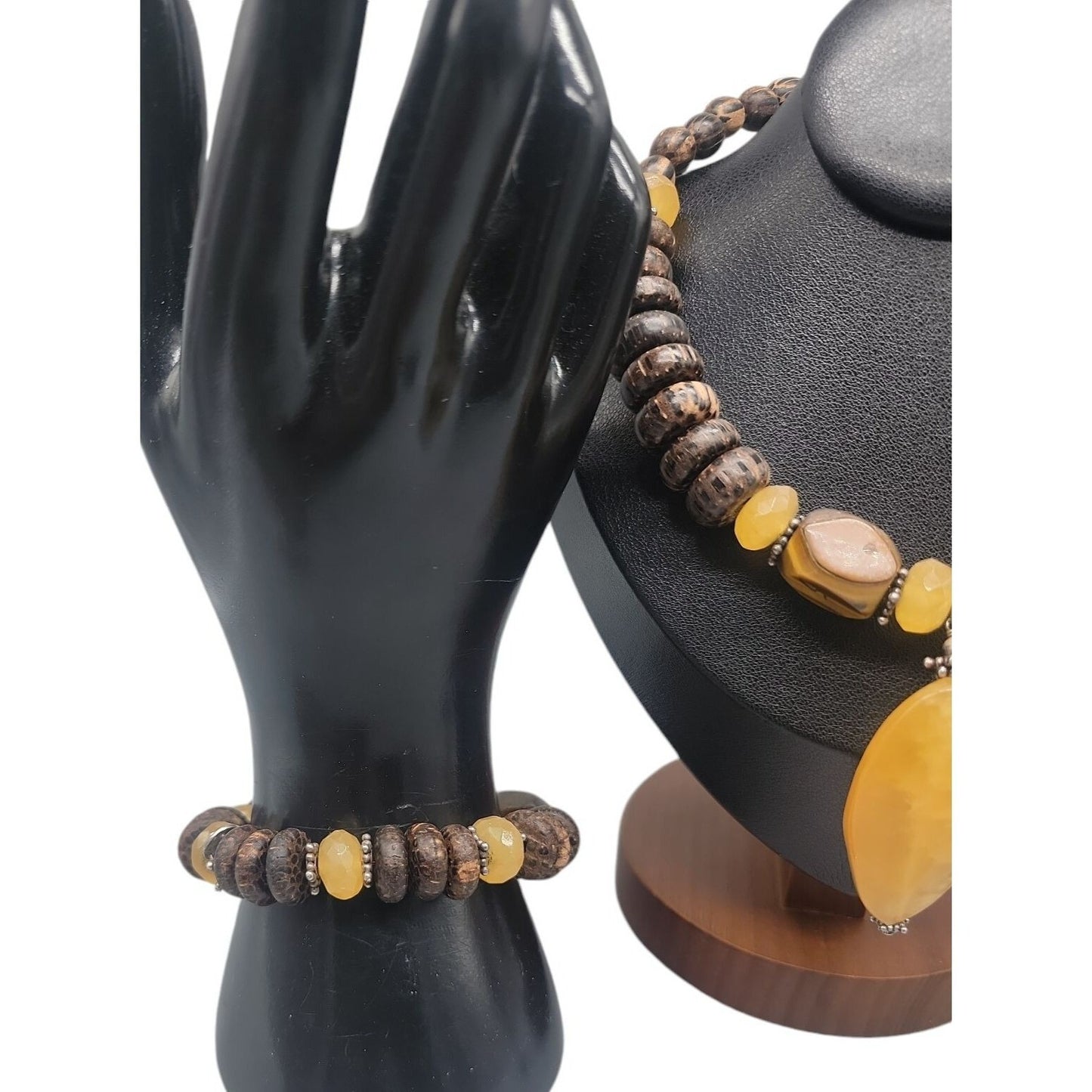 Silpada Honey Jade Tigers Eye Set N1361 925 & Wood Necklace Earrings Bracelet