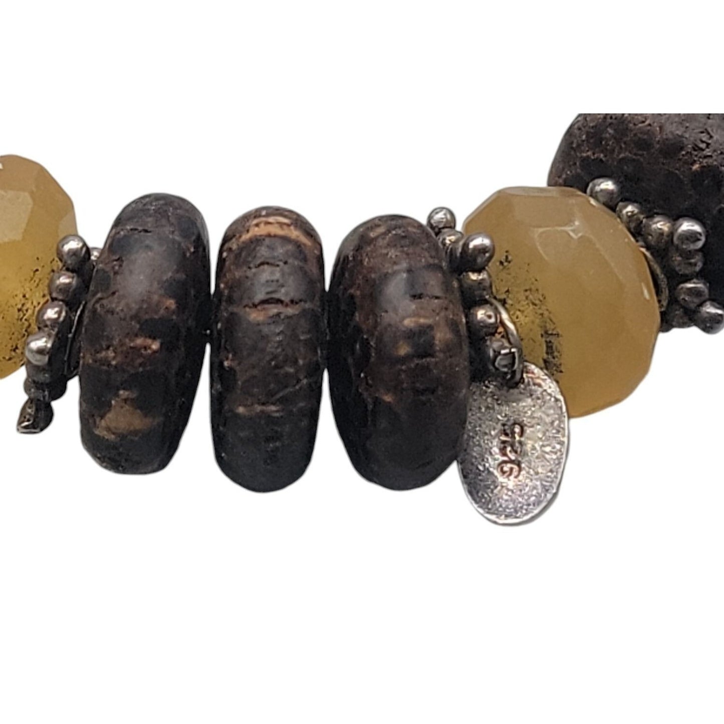 Silpada Honey Jade Tigers Eye Set N1361 925 & Wood Necklace Earrings Bracelet