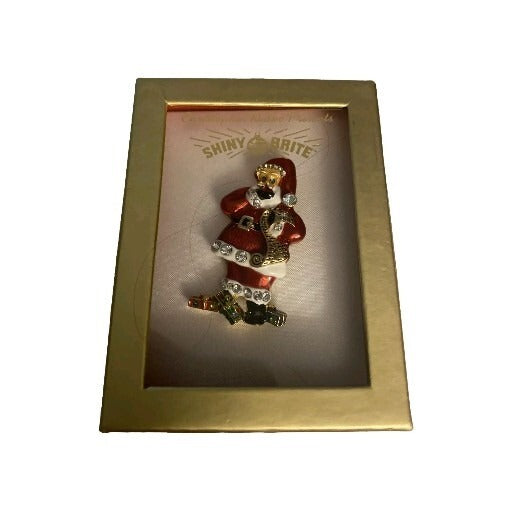 Christopher Radko Christmas Shiny Brite Santa Brooch In Original Box Collectible