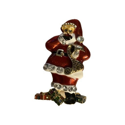 Christopher Radko Christmas Shiny Brite Santa Brooch In Original Box Collectible