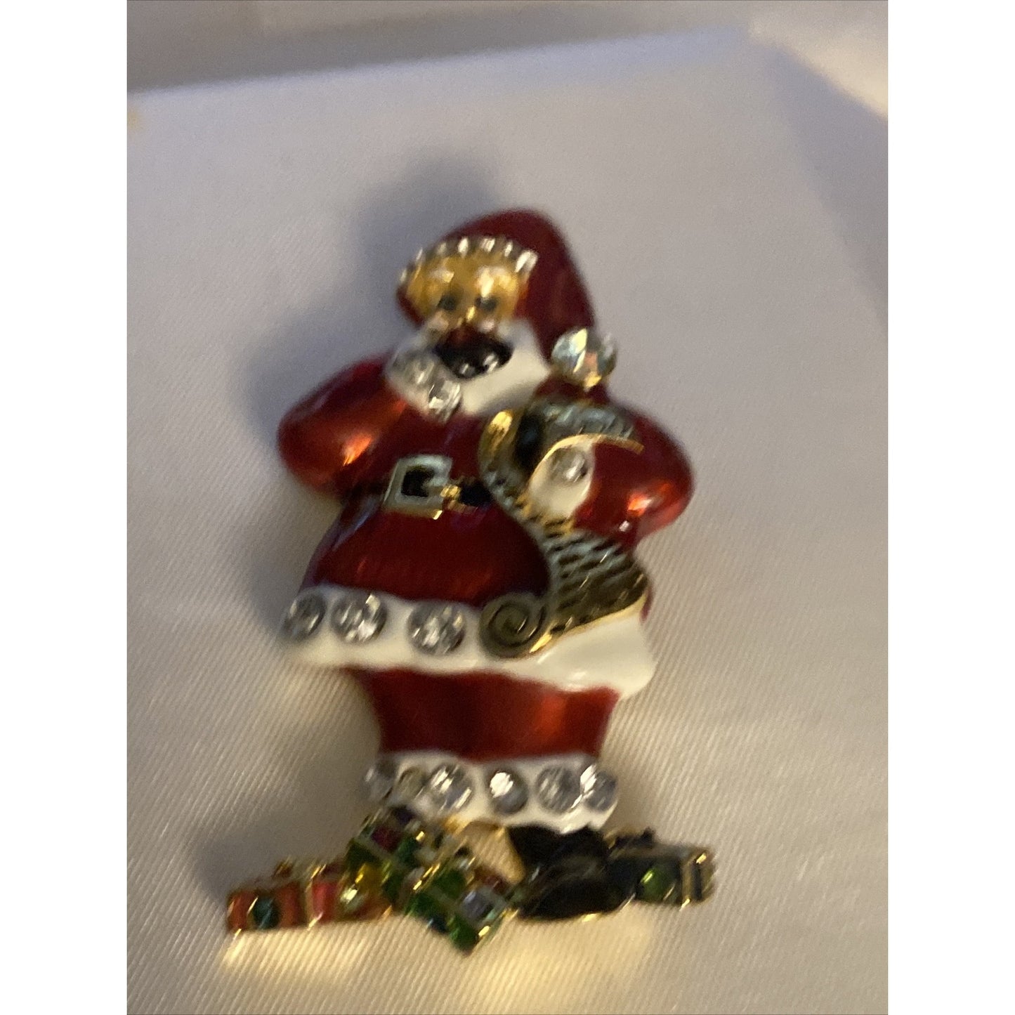 Christopher Radko Christmas Shiny Brite Santa Brooch In Original Box Collectible