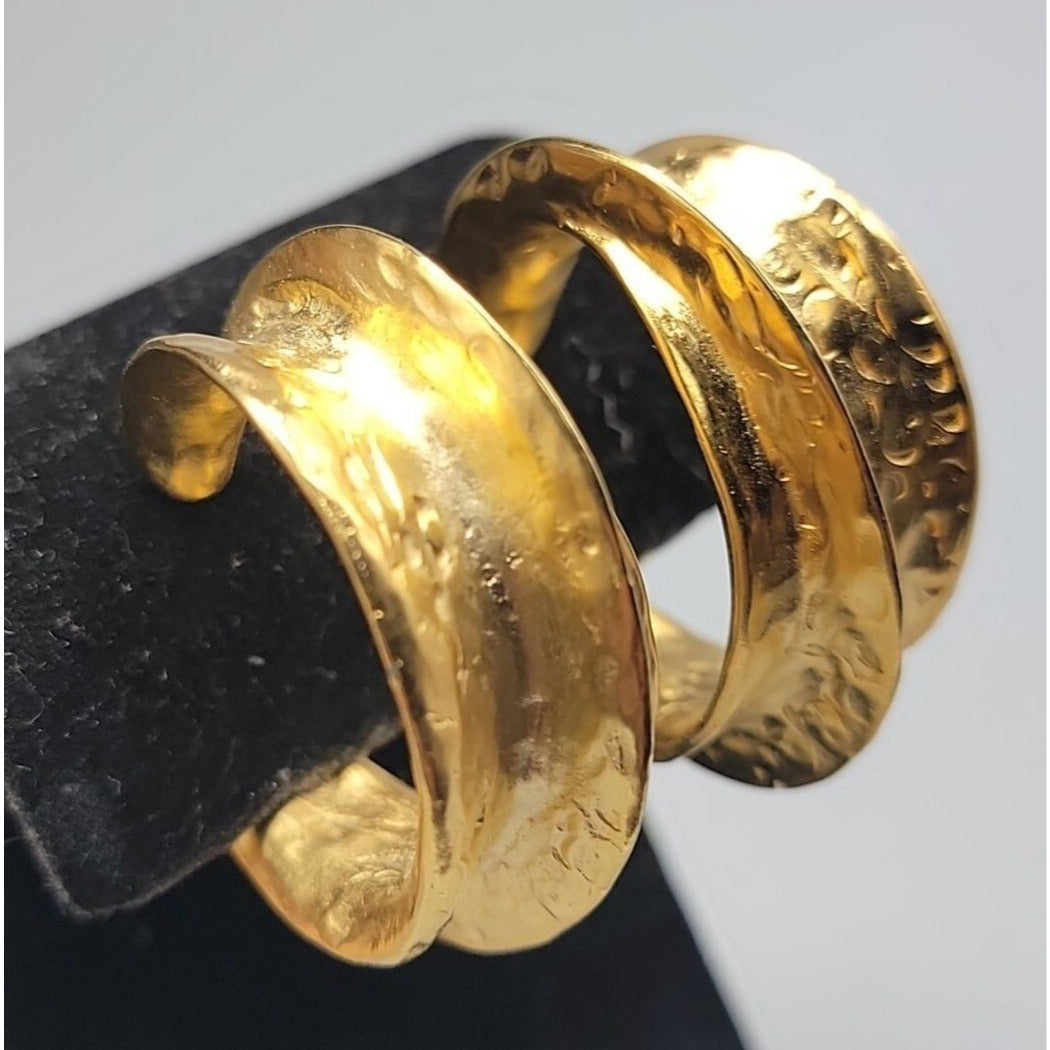Kenneth Jay Lane Sculptured Brushed Gold Plated Hoop Clip-on Earrings KJL VTG