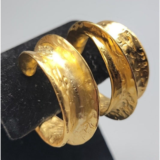 Kenneth Jay Lane Sculptured Brushed Gold Plated Hoop Clip-on Earrings KJL VTG