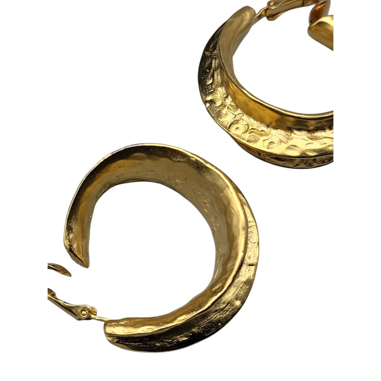 Kenneth Jay Lane Sculptured Brushed Gold Plated Hoop Clip-on Earrings KJL VTG