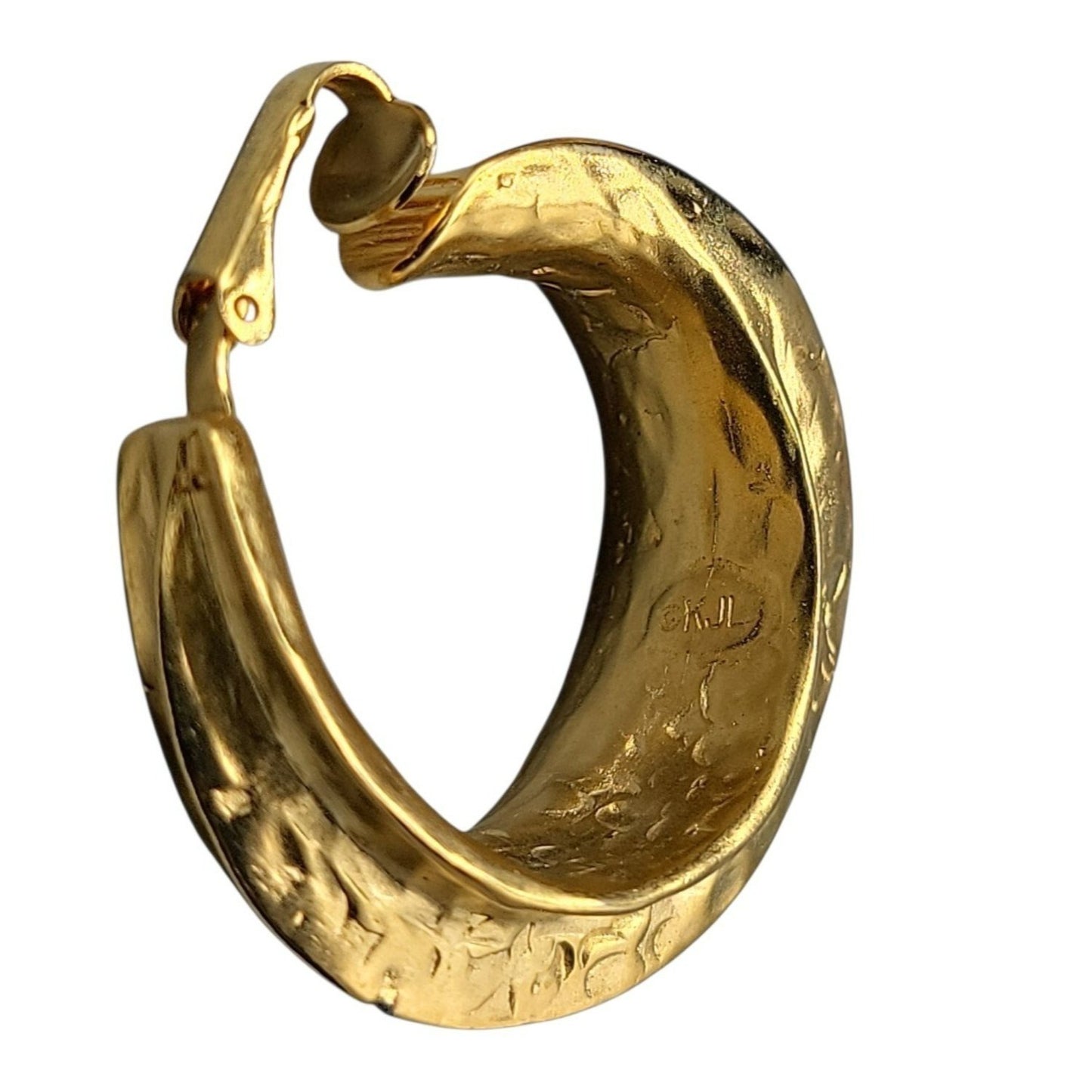 Kenneth Jay Lane Sculptured Brushed Gold Plated Hoop Clip-on Earrings KJL VTG
