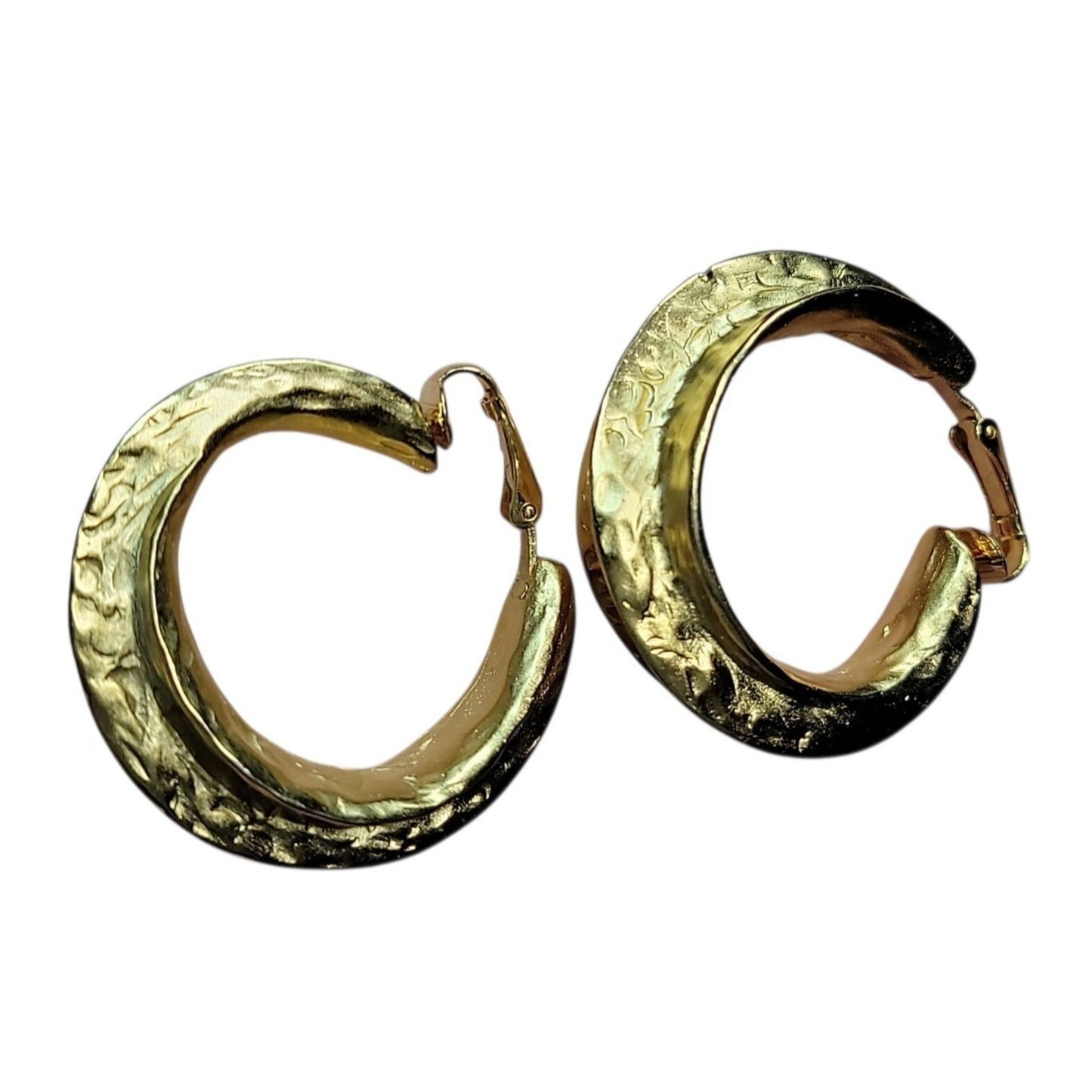 Kenneth Jay Lane Sculptured Brushed Gold Plated Hoop Clip-on Earrings KJL VTG