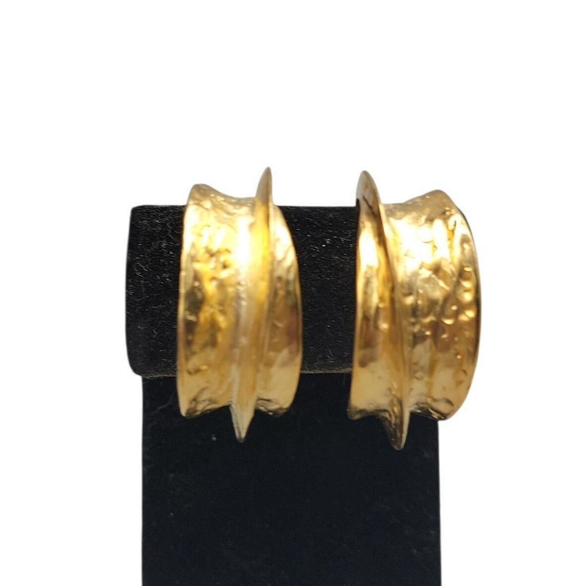 Kenneth Jay Lane Sculptured Brushed Gold Plated Hoop Clip-on Earrings KJL VTG
