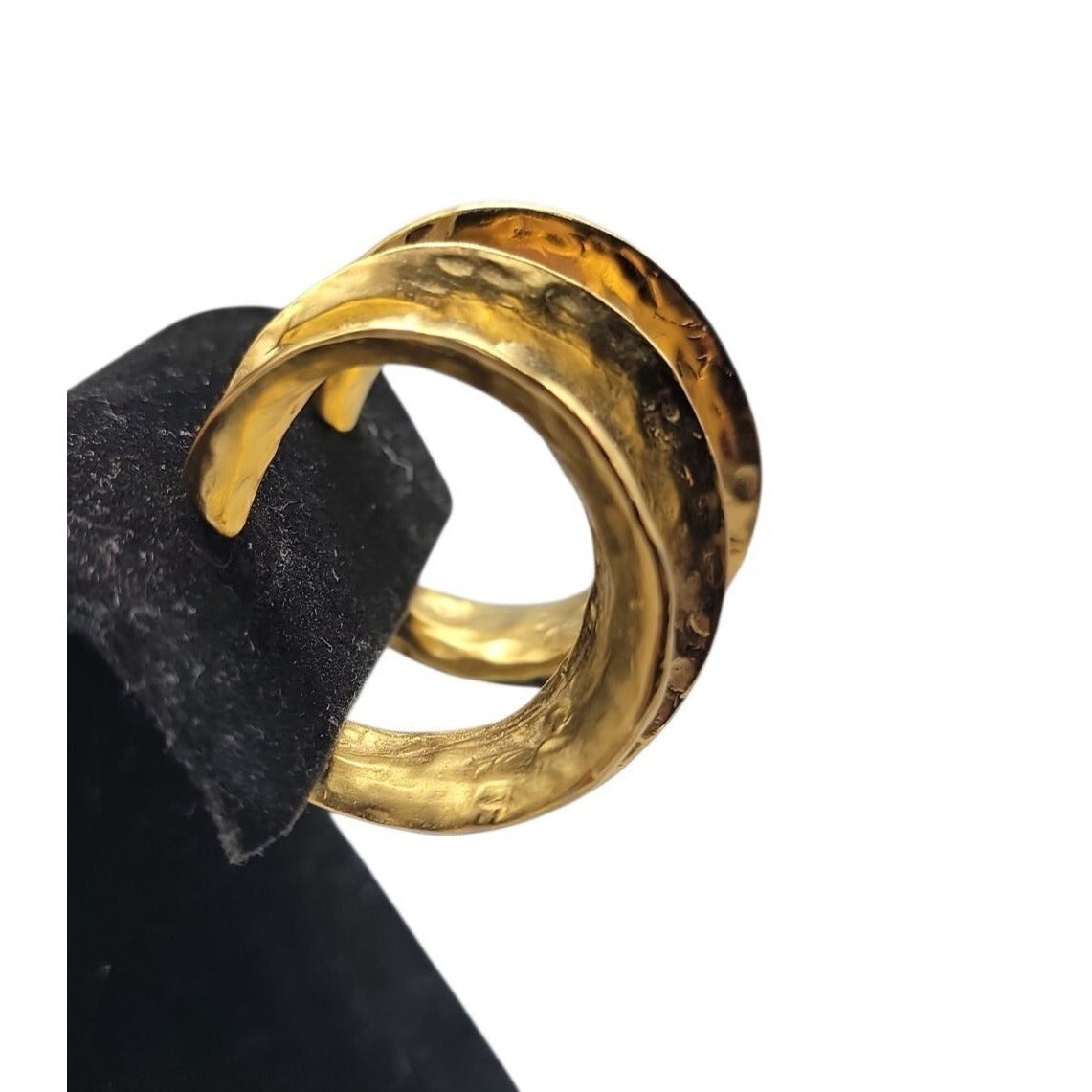 Kenneth Jay Lane Sculptured Brushed Gold Plated Hoop Clip-on Earrings KJL VTG
