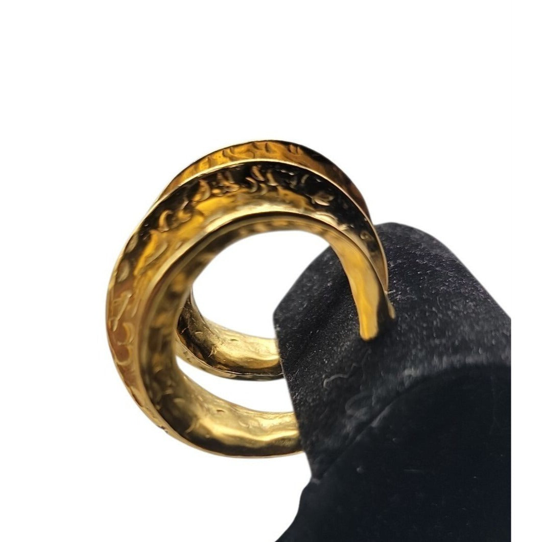 Kenneth Jay Lane Sculptured Brushed Gold Plated Hoop Clip-on Earrings KJL VTG