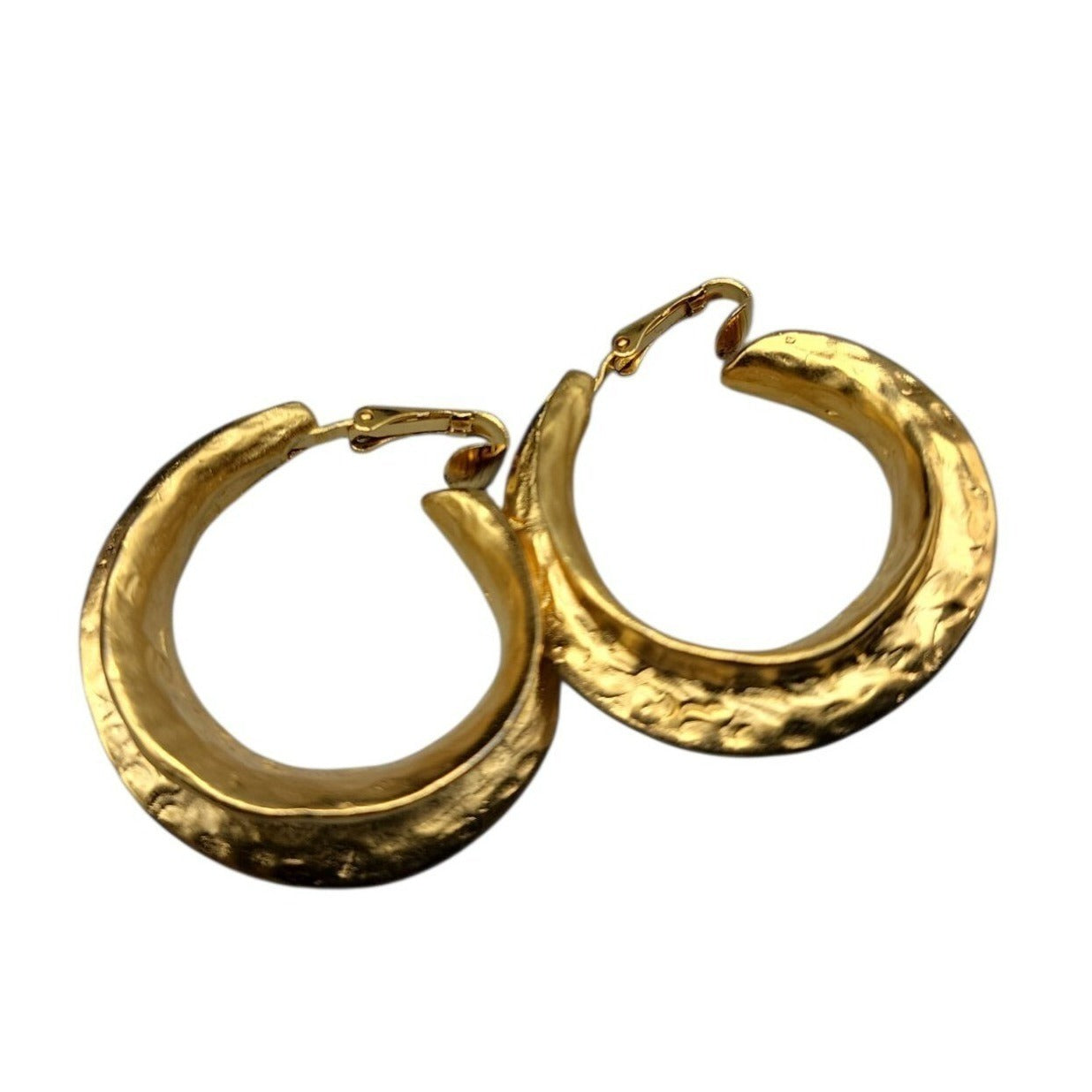 Kenneth Jay Lane Sculptured Brushed Gold Plated Hoop Clip-on Earrings KJL VTG