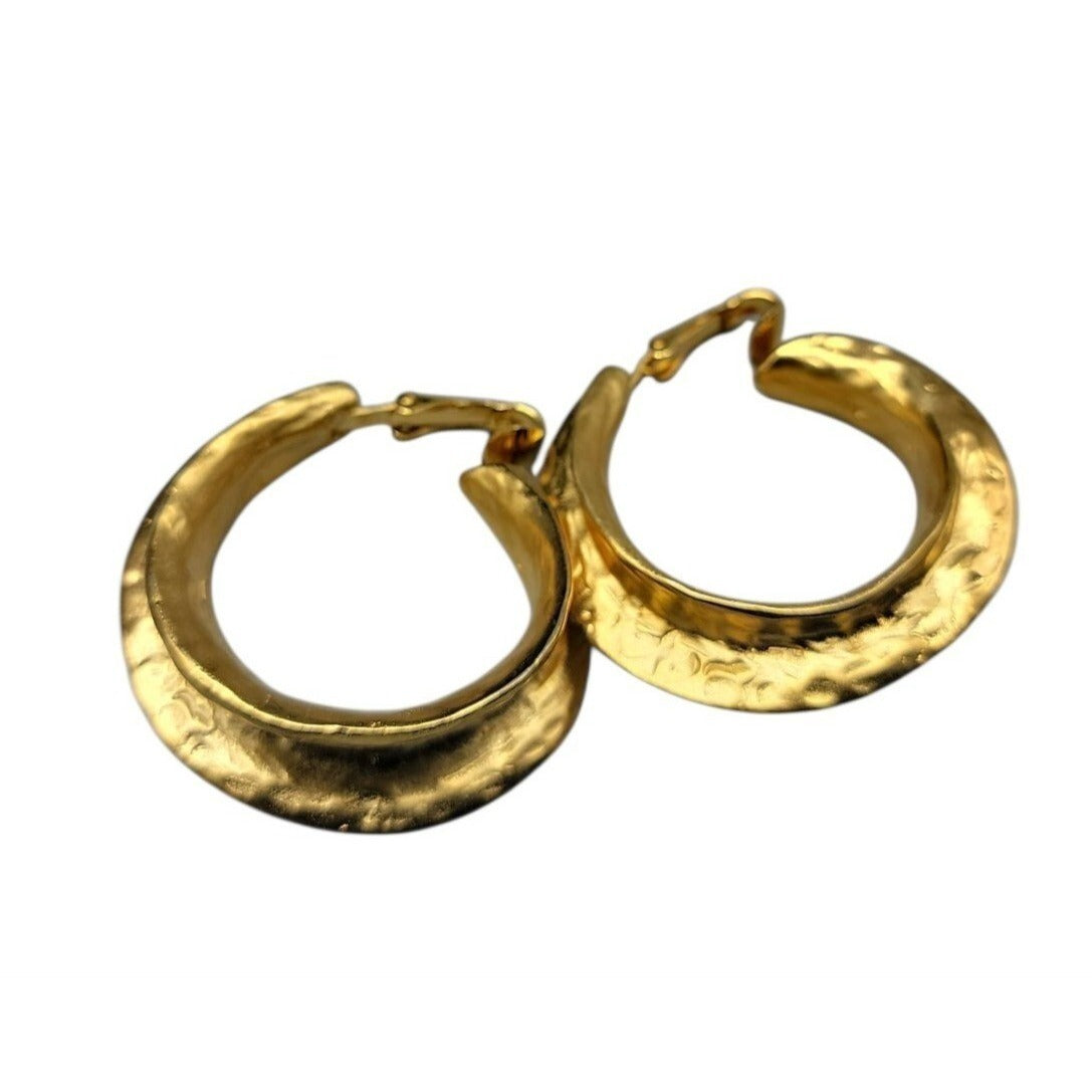 Kenneth Jay Lane Sculptured Brushed Gold Plated Hoop Clip-on Earrings KJL VTG