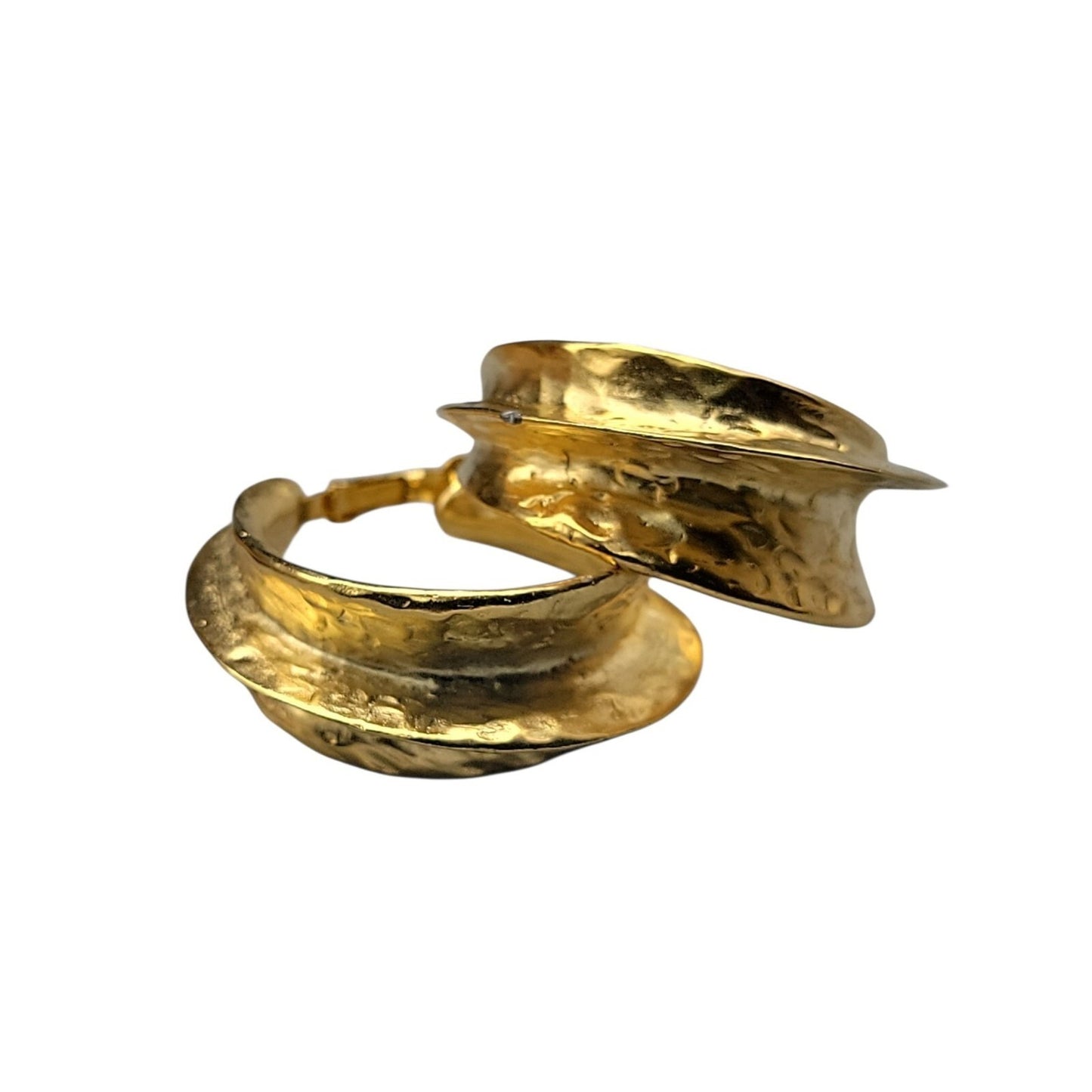 Kenneth Jay Lane Sculptured Brushed Gold Plated Hoop Clip-on Earrings KJL VTG