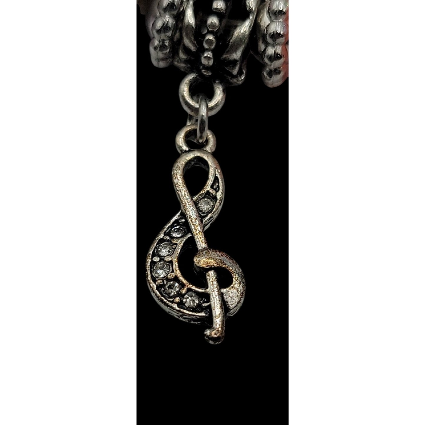Pink & Purple w/Silver Tones Music Charm Bracelet Beautiful Beads with Sparkle