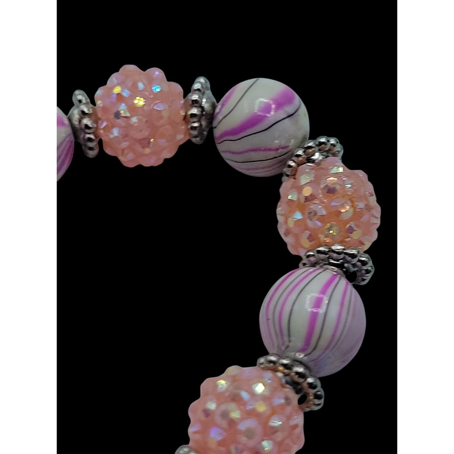 Pink & Purple w/Silver Tones Music Charm Bracelet Beautiful Beads with Sparkle
