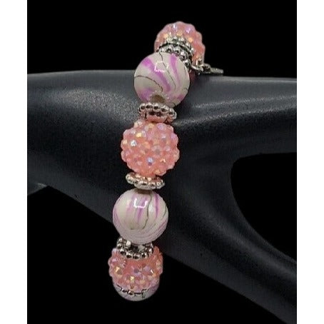 Pink & Purple w/Silver Tones Music Charm Bracelet Beautiful Beads with Sparkle