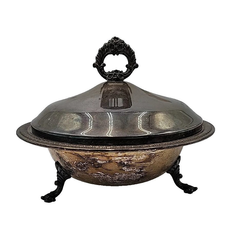 FB Rogers Silver Gadroon Round Footed Covered Casserole Serving Dish Model 1158