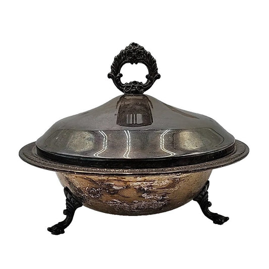 FB Rogers Silver Gadroon Round Footed Covered Casserole Serving Dish Model 1158
