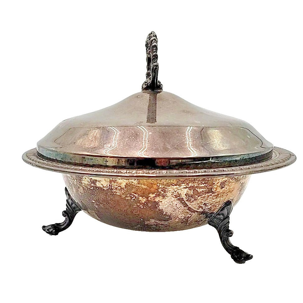 FB Rogers Silver Gadroon Round Footed Covered Casserole Serving Dish Model 1158