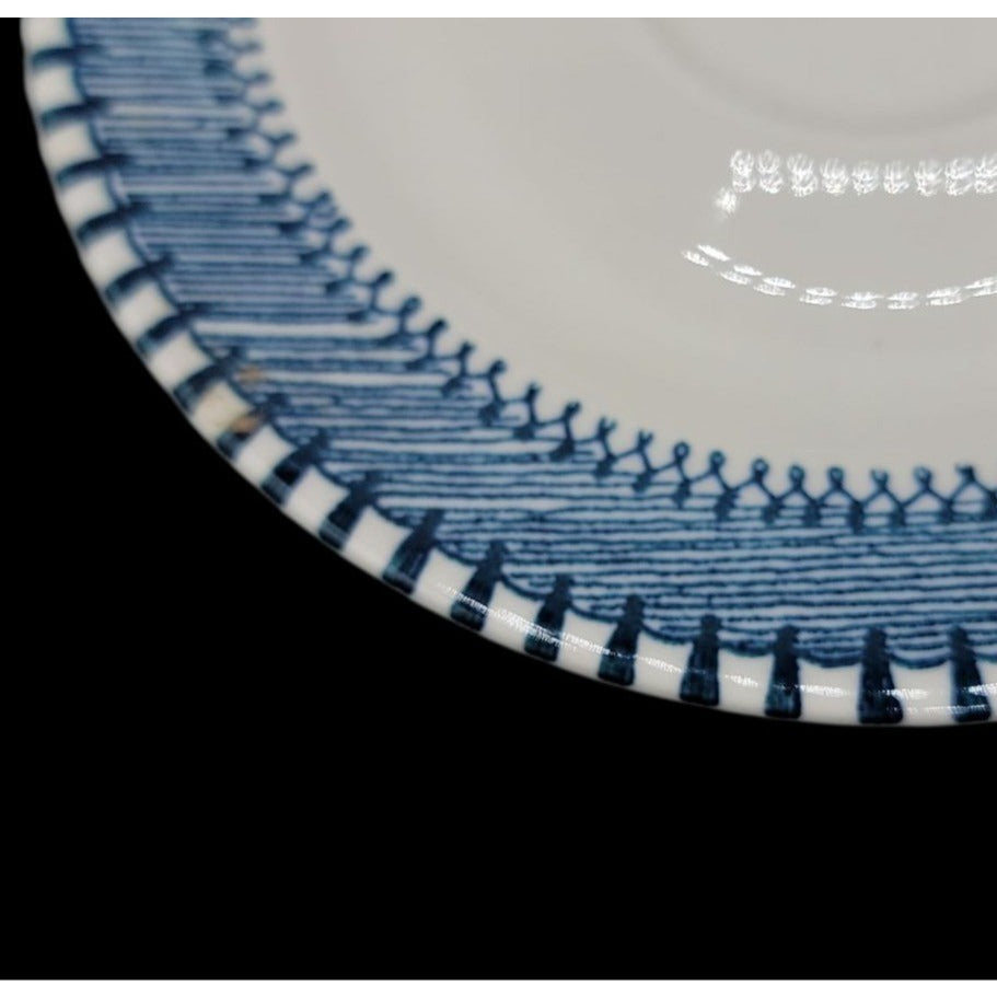 Country Life Blue Rimmed Tea Cup Saucer 6" Currier & Ives Print Edwin Knowles