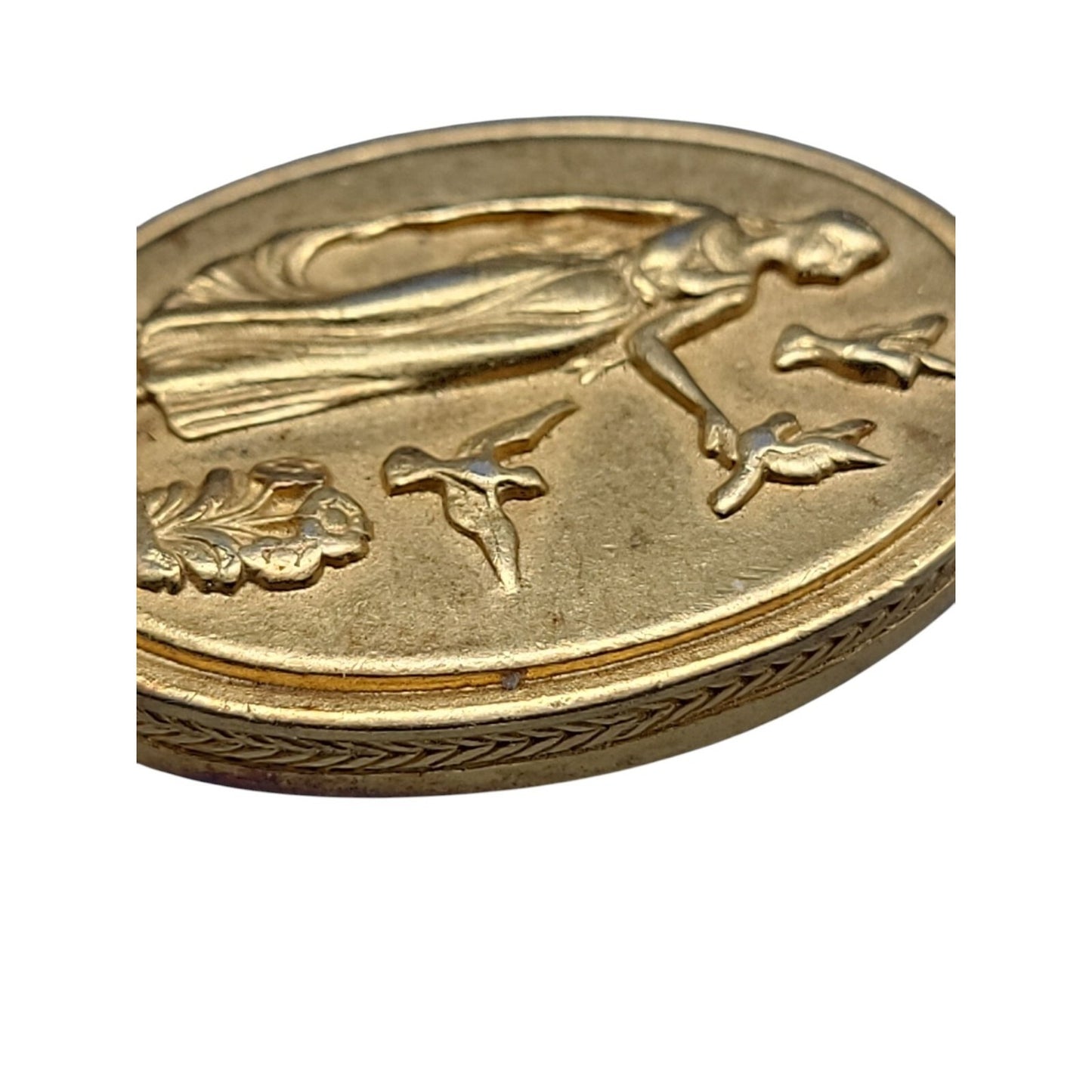 Helen of Troy Cameo Brooch Gold Plated Intaglio Signet Oval Greek Scene Vintage