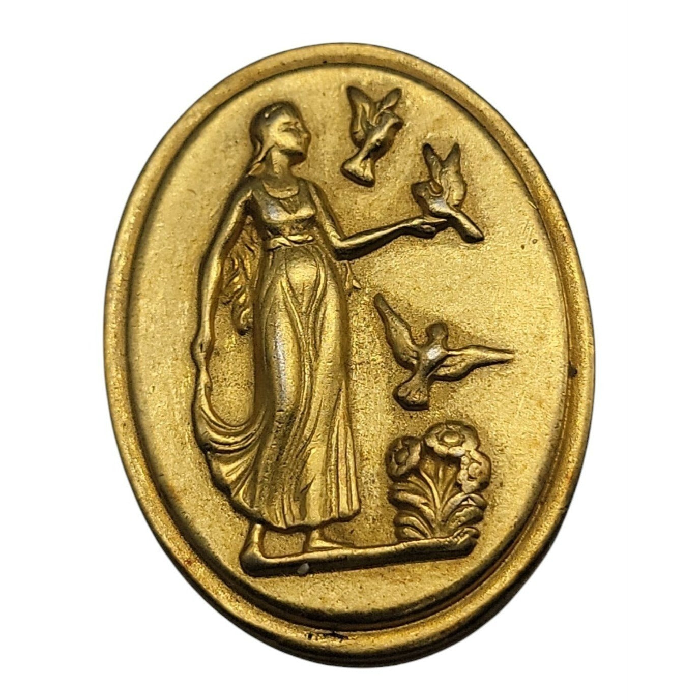 Helen of Troy Cameo Brooch Gold Plated Intaglio Signet Oval Greek Scene Vintage