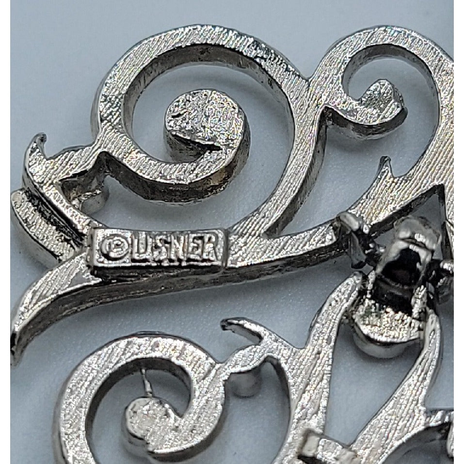 Lisner Scrolling Waterfall Pendant Necklace Articulated Silver Tone Vintage 24"