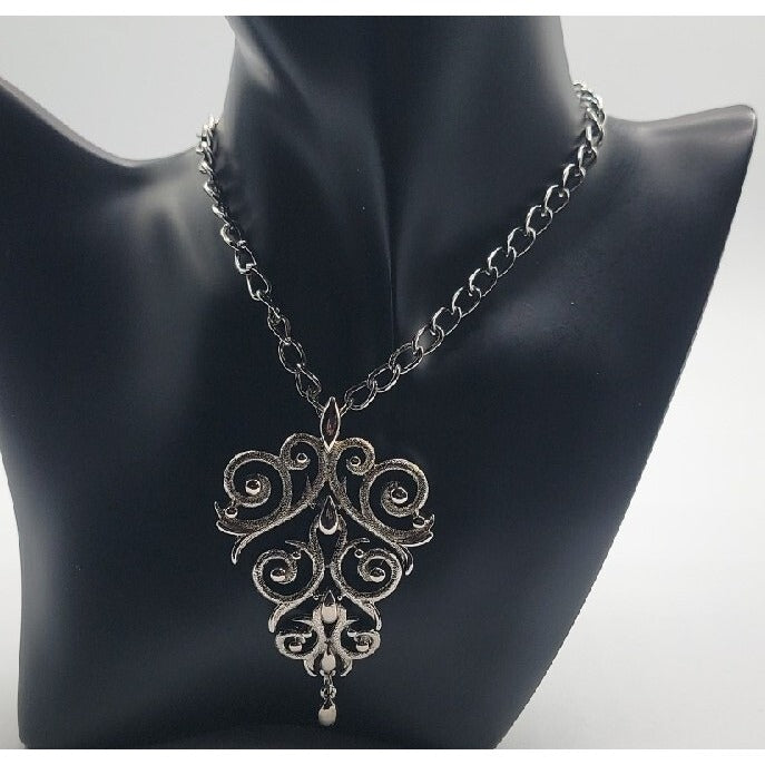 Lisner Scrolling Waterfall Pendant Necklace Articulated Silver Tone Vintage 24"