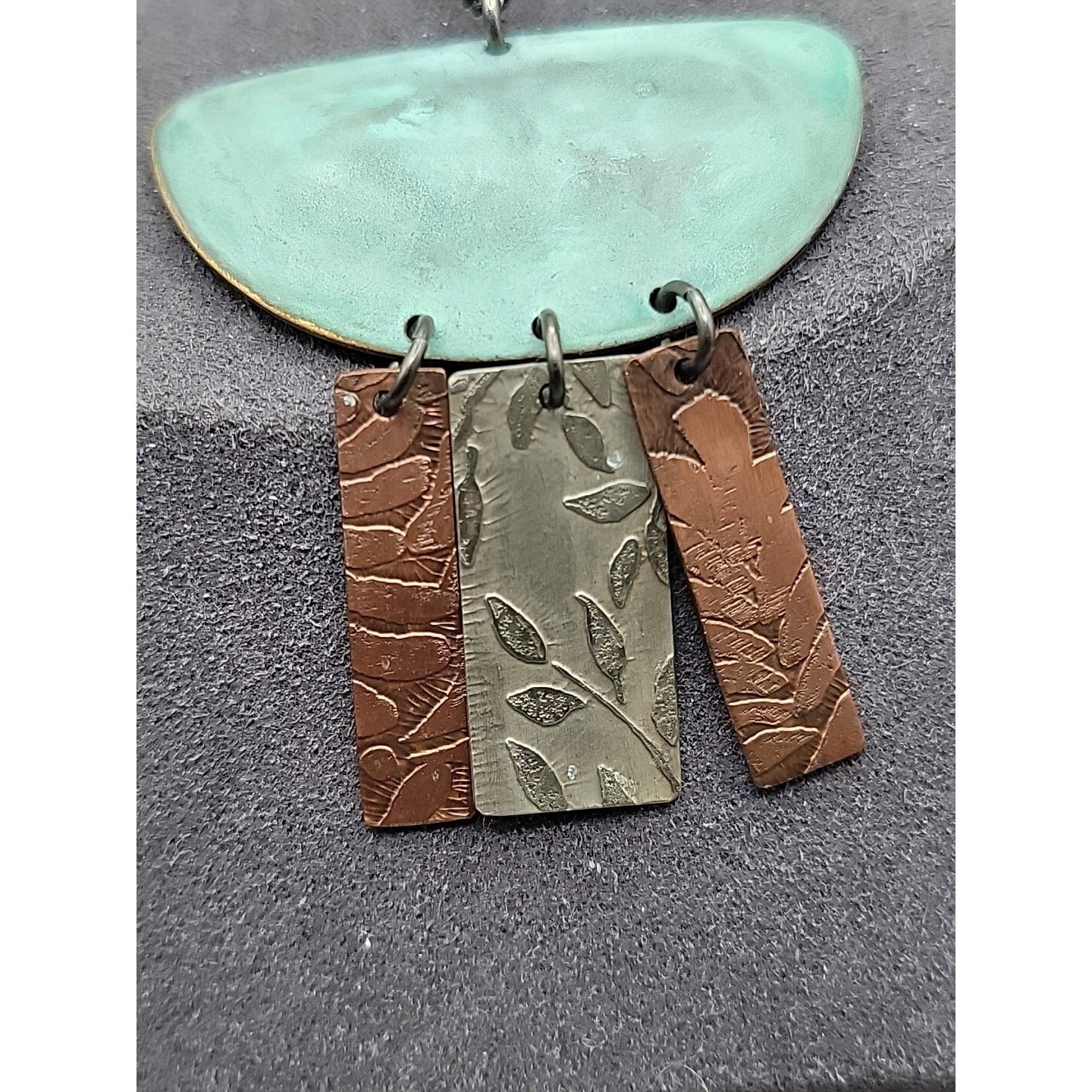 Sterling Silver Painted & Embossed Copper Pendant Necklace 18" 925 Chain