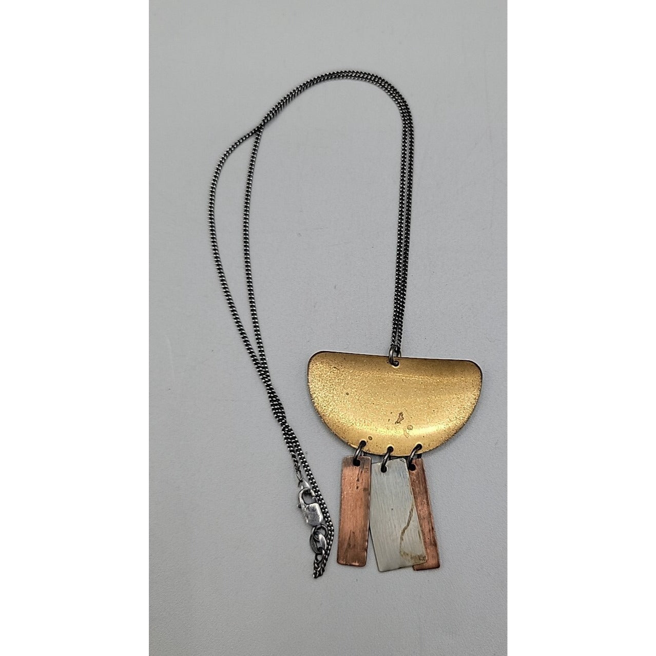 Sterling Silver Painted & Embossed Copper Pendant Necklace 18" 925 Chain