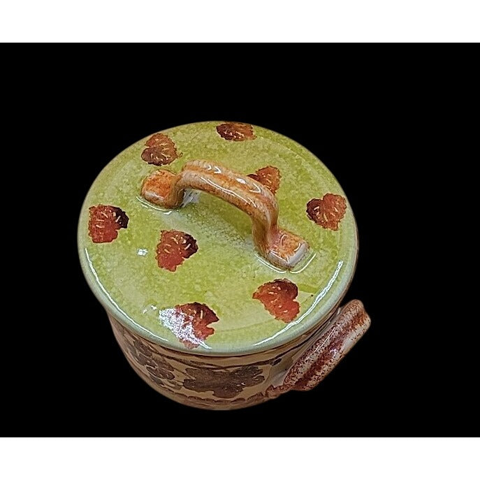 Vintage Italian Hand Made & Painted Lidded Sugar Jar Grapes & Leaves Scene 5"