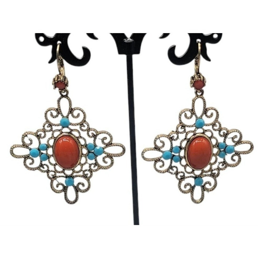 Vintage Moroccan-Style Filigree Dangle Earrings Mediterranean & Bohemian flair
