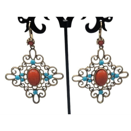 Vintage Moroccan-Style Filigree Dangle Earrings Mediterranean & Bohemian flair