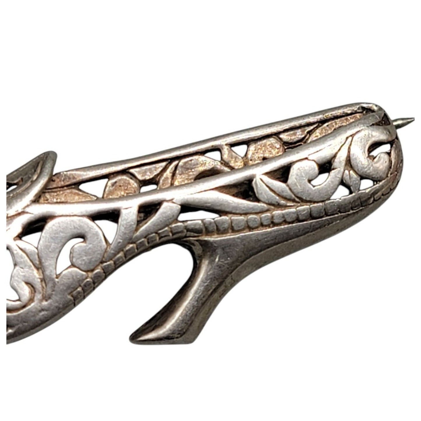Jezlaine Sterling Silver Vintage High Heel Brooch Open 925 Metal Work 1940s