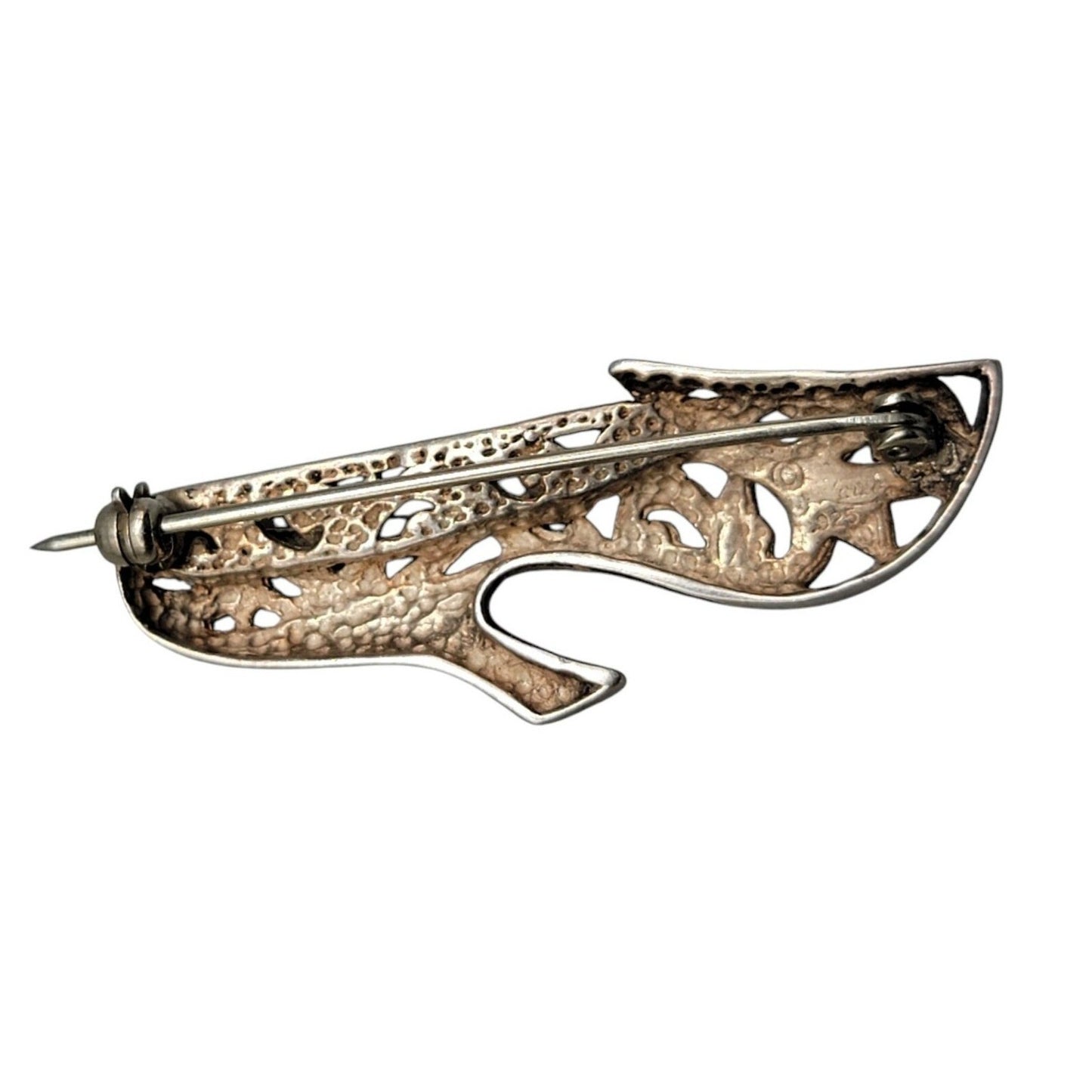 Jezlaine Sterling Silver Vintage High Heel Brooch Open 925 Metal Work 1940s