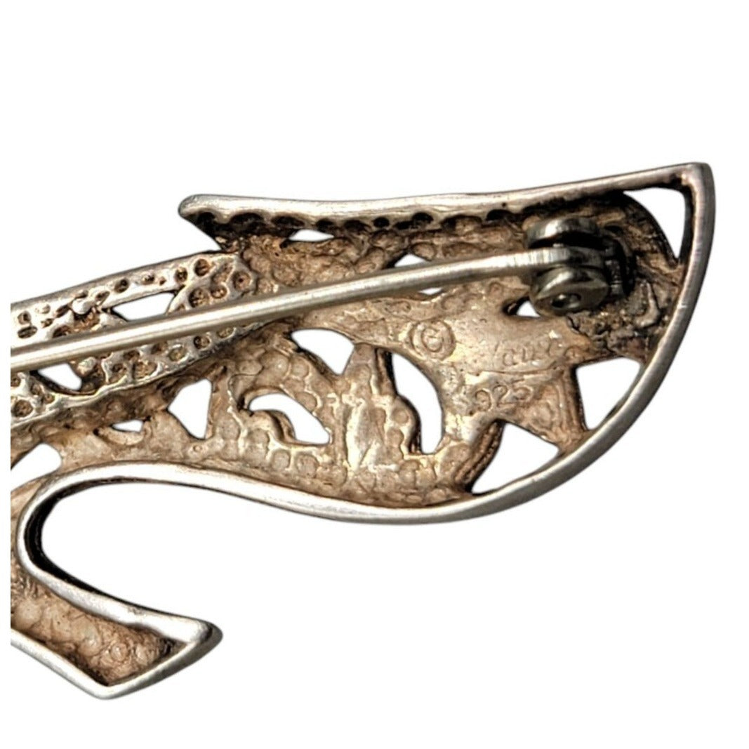 Jezlaine Sterling Silver Vintage High Heel Brooch Open 925 Metal Work 1940s