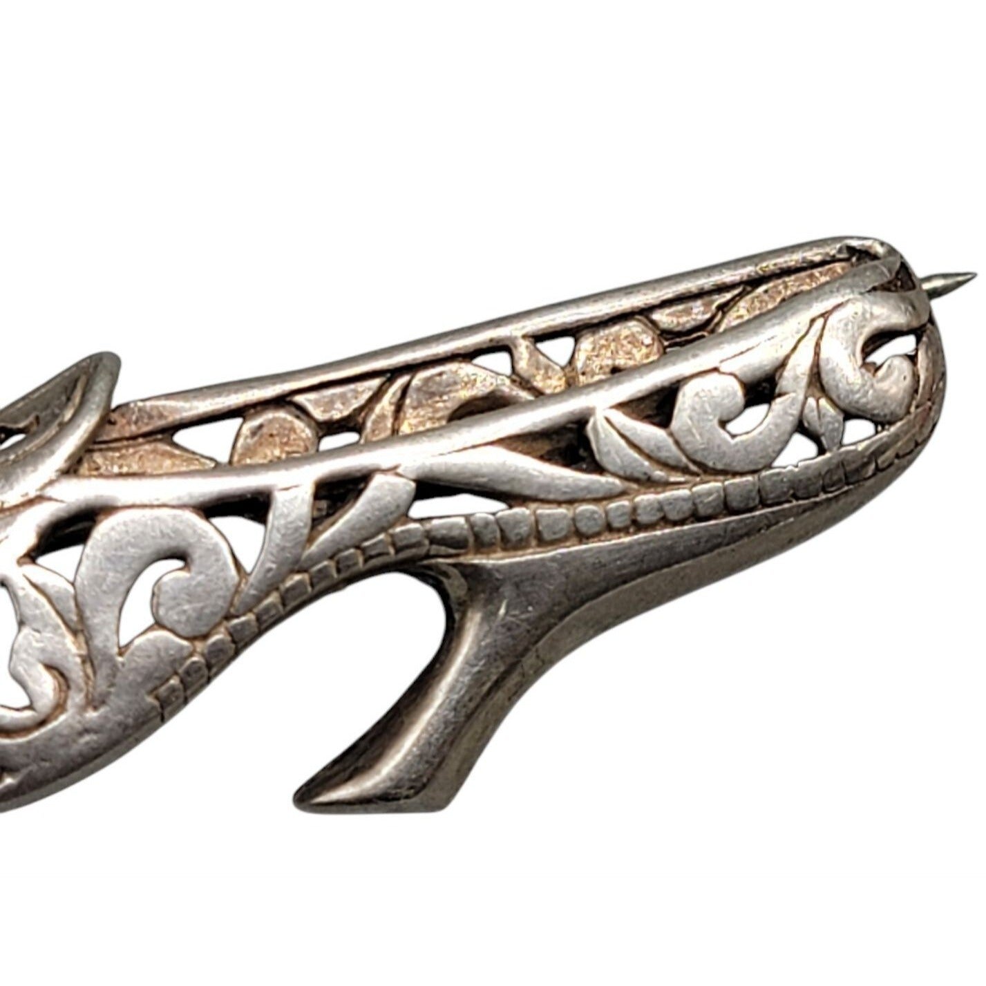 Jezlaine Sterling Silver Vintage High Heel Brooch Open 925 Metal Work 1940s