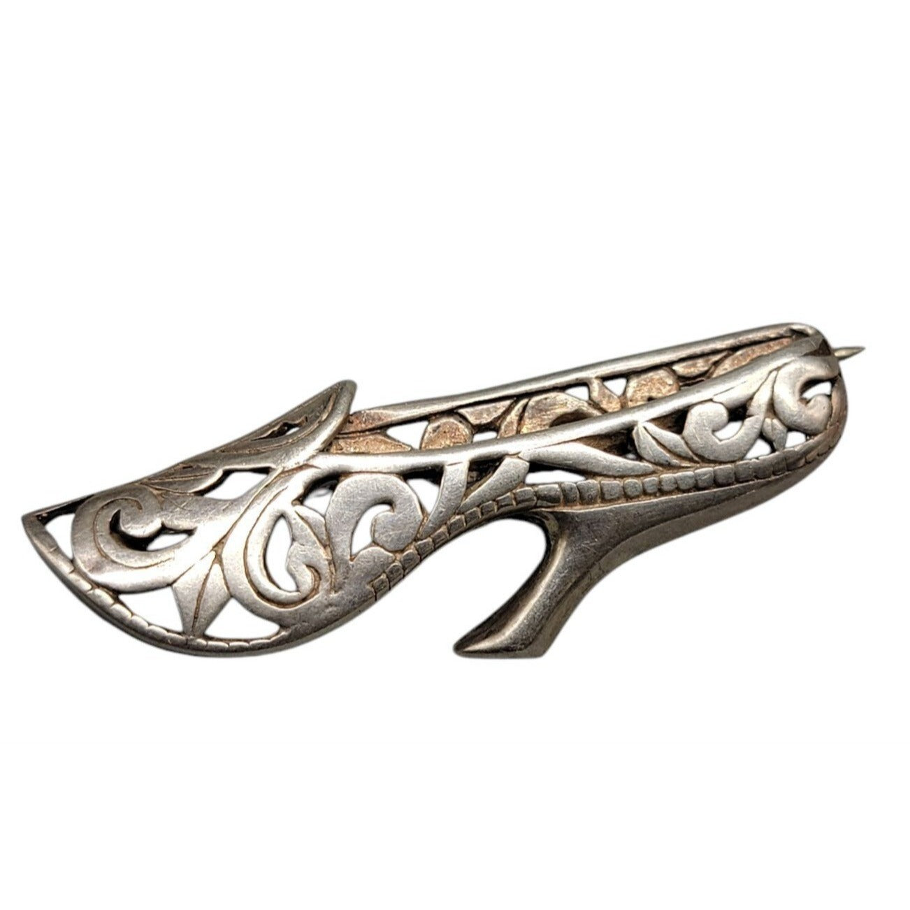 Jezlaine Sterling Silver Vintage High Heel Brooch Open 925 Metal Work 1940s