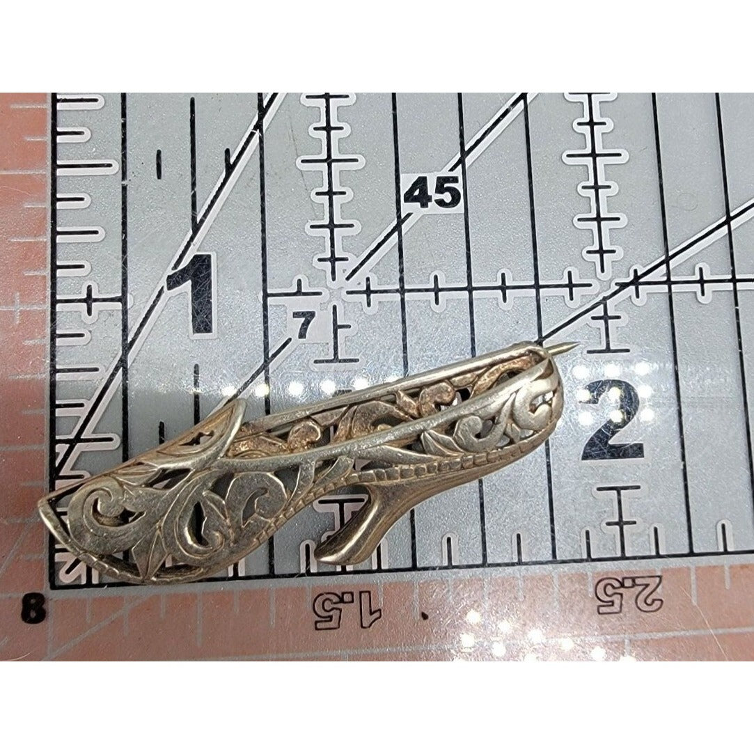 Jezlaine Sterling Silver Vintage High Heel Brooch Open 925 Metal Work 1940s