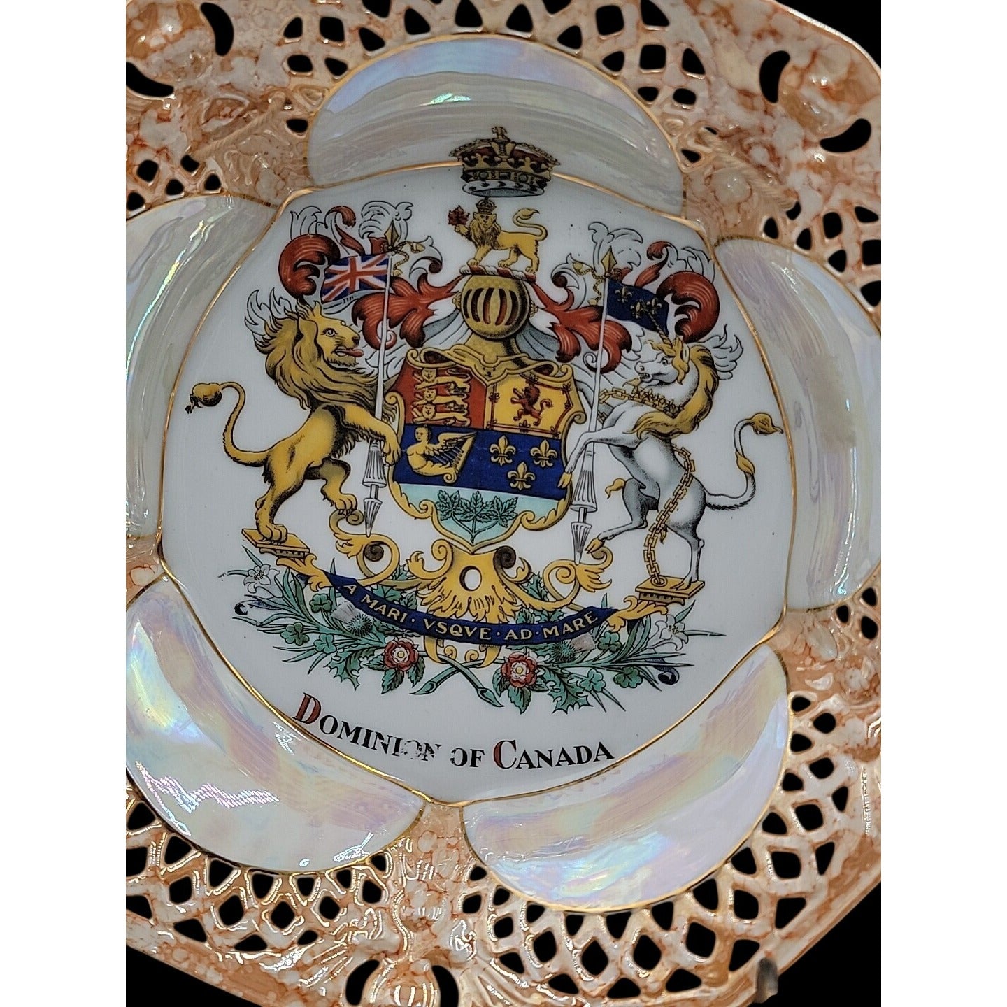 Antique Victoria Austria Reticulated 9" Canada Plate Ready For Wall Hanging