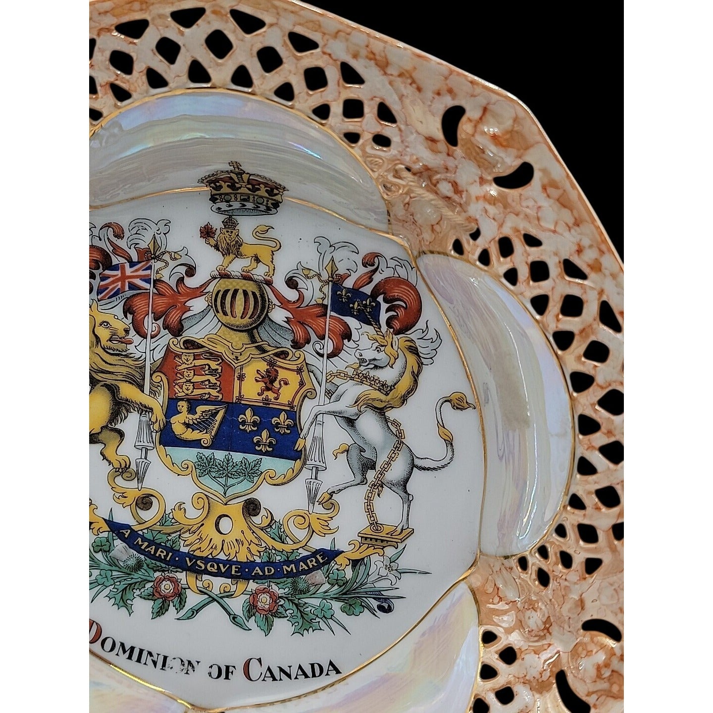 Antique Victoria Austria Reticulated 9" Canada Plate Ready For Wall Hanging
