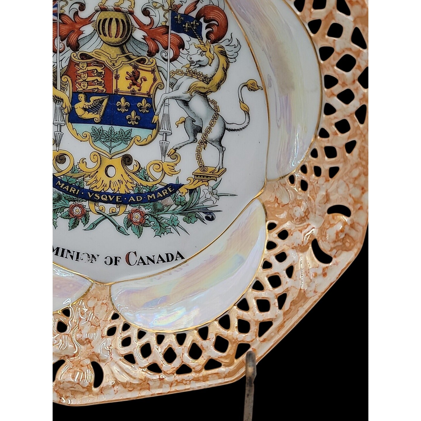 Antique Victoria Austria Reticulated 9" Canada Plate Ready For Wall Hanging